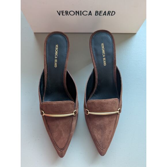 NIB Veronica Beard Leslie Suede Mule Size US 9M Cedar 2.75" Heel - Picture 3 of 12